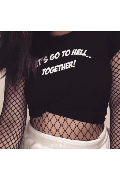 Summer Funny Letter LET'S GO TO HELL Short Sleeve Casual Cropped T-Shirt