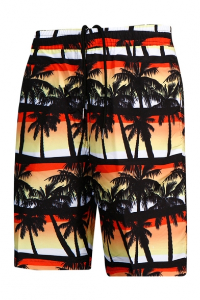 Summer New Fashion Tropical Coconut Palm Printed Quick Dry Mens Swimwear Board Shorts