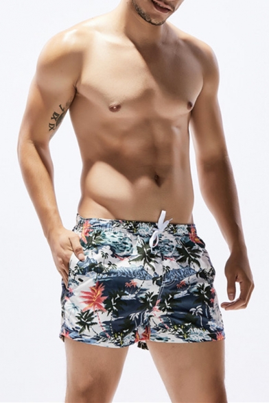 Summer Tropical Coconut Palm Printed Quick Drying Casual Swim Shorts