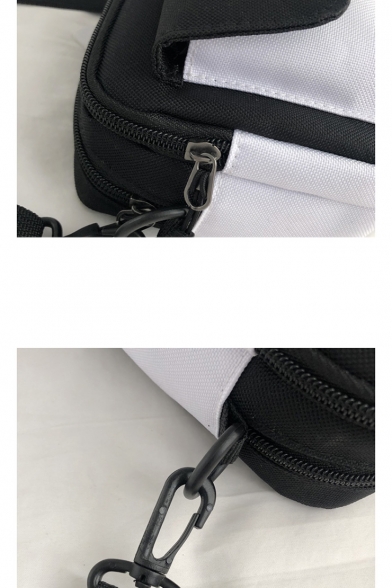 Trendy Color Block Flat Pocket Front Wide Strap Crossbody Shoulder Bag 17*7*14 CM
