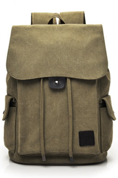 Trendy Plain Canvas Drawstring Backpack with Side Pockets 29*15*40 CM
