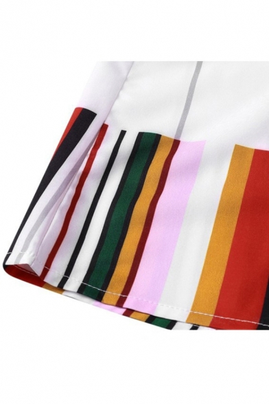 Women's New Trendy White Stripes Print Round Neck Half Sleeve Loose Oversized Maxi Dress