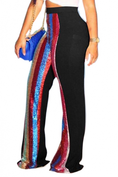 Women's Night Club Sexy Colorful Sequined Patchwork Floor Length Pants