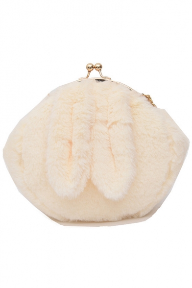 Cute Plain Rabbit Ear Patched Plush Crossbody Bag with Chain Strap