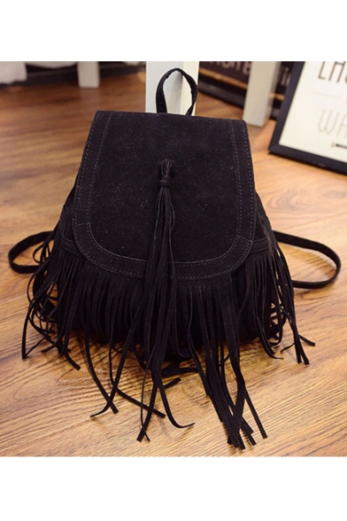Glamorous Solid Color Tassel Decoration Black Backpack 23*14*27 CM