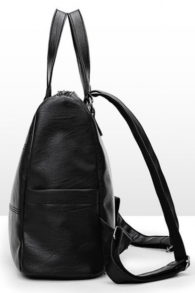 Ladies Elegant Plain Zipper Front PU Leather Tote Casual Backpack 28*15*28 CM