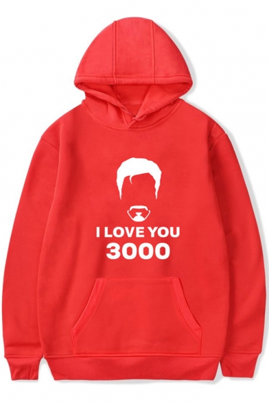 Popular I Love you 3000 Times Simple Graphic Print Sport Loose Hoodie