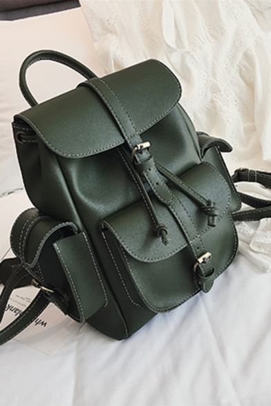 Popular Solid Color Drawstring Backpack with Side Pockets 21*11*34 CM