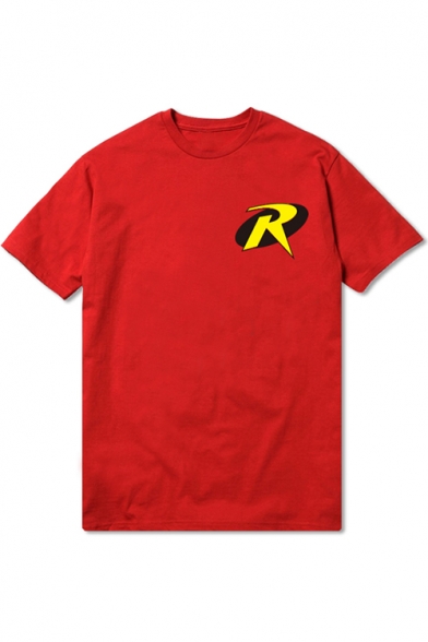 Simple Letter R Printed Short Sleeve Red T-Shirt