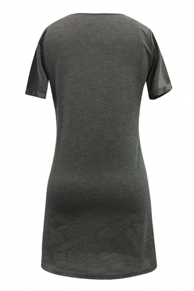 Women's V-Neck Short Sleeve Solid Color Mini Asymmetric Hem Dress