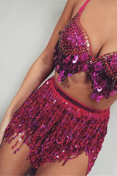 Women's Sexy Nightclub Glitter Tassel Sequined High Waist Club Mini Skirt