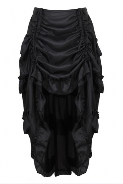 Women's Steampunk Gothic Corset Skirt Drawstring High Low Ruffled Vintage Victorian Costume Skirt