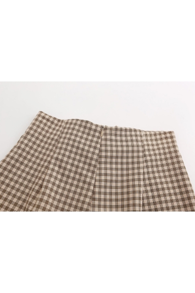 British Style Classic Plaid Printed Tied Waist Womens Yellow Straight Shorts