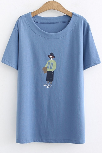 Cartoon Figure Simple Pattern Short Sleeve Relaxed Fit T-Shirt