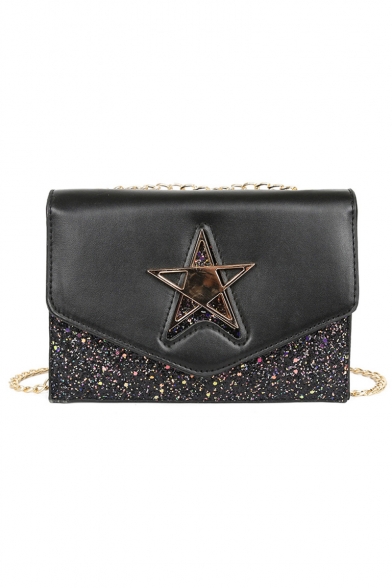 Chic Star Decorated Sequined Chain Strap Square Crossbody Bag 20*6*15 CM
