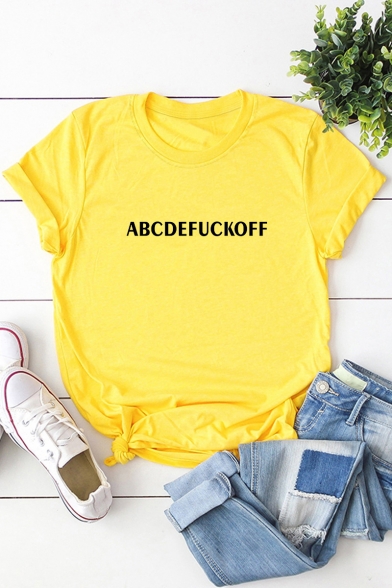 Funny Simple Letter ABCDEFUCKOFF Basic Short Sleeve Cotton Tee