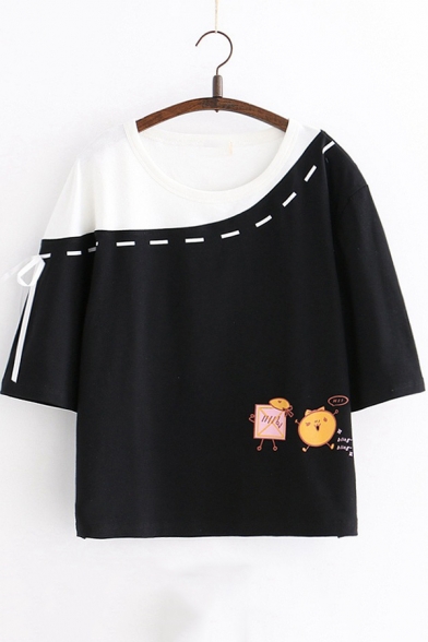 

Girls Lovely Cartoon Printed Colorblock Loose Relaxed T-Shirt, LC517998, Black;blue;pink