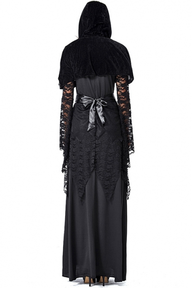 Halloween Cool Witch Cosplay Costume Black Maxi Long Dress