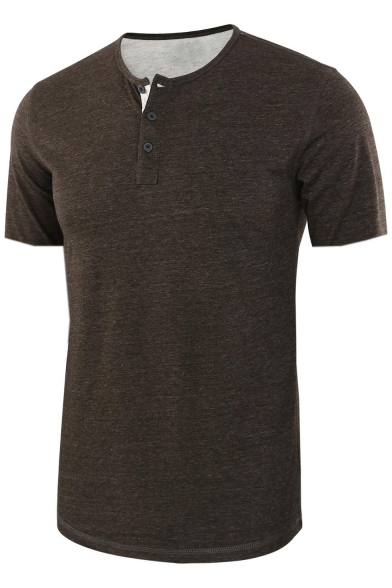 Men's Hot Stylish Short Sleeve Button Round Neck Plain Henley Shirt
