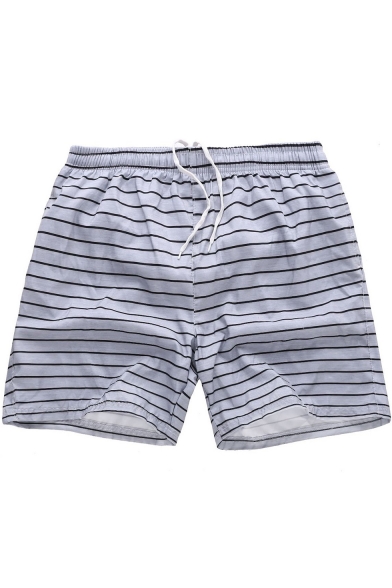 Mens Hot Fashion Summer Striped Drawstring Waist Casual Lounge Beach Shorts Swim Shorts