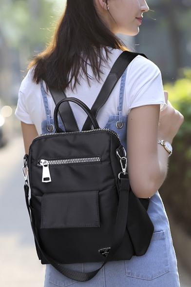 New Fashion Black Plain Oxford Cloth Convertible Zipper Shoulder Bag Backpack 24*13*28 CM