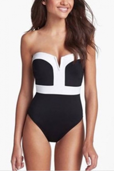 black and white color block swimsuit