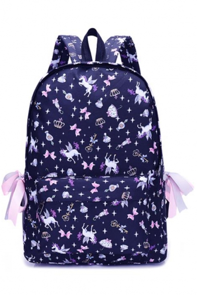 Popular Unicorn Printed Bow Tie Side School Bag Backpack 28*12*40 CM