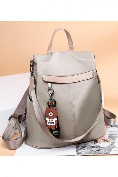 Simple Solid Color Bear Pendant Oxford Cloth Backpack 32*14*32 CM