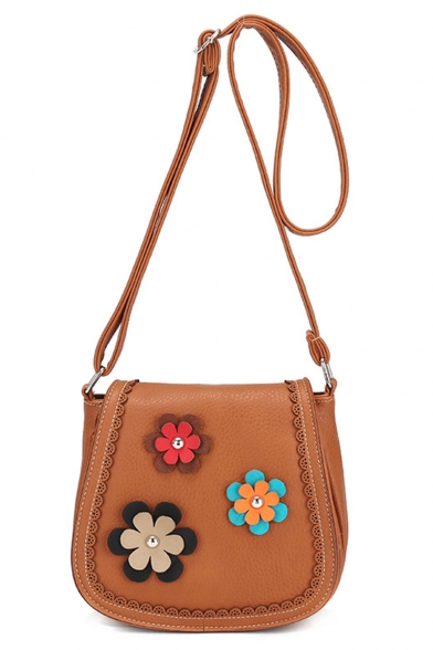 Stylish Flower Embellishment Crossbody Saddle Bag 20*9*18 CM