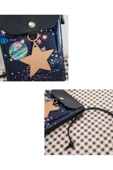 Trendy Galaxy Starry Sky Star Printed Long Strap Crossbody Cell Phone Purse 13.5*2*18 CM