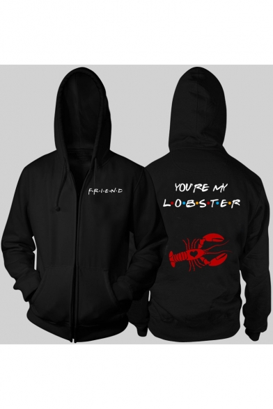 

Trendy Letter YOU'RE MY LOBSTER Printed Long Sleeve Unisex Cotton Zip Up Hoodie, LC518051, Black;gray;navy