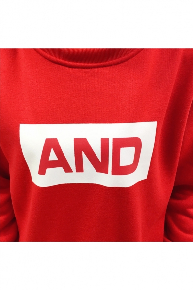 AND Letter Round Neck Long Sleeve Thick Sweatshirt