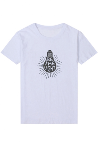Be The Light Letter Printed Cotton Round Neck Short Sleeves Tee