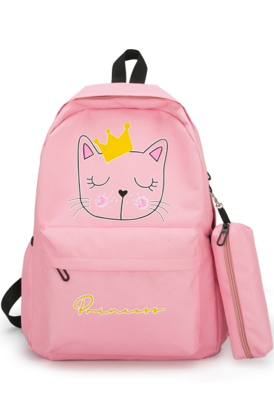 Cute Cartoon Cart Crown Letter Printed Large Capacity Canvas School Bag Backpack 43*30*12 CM