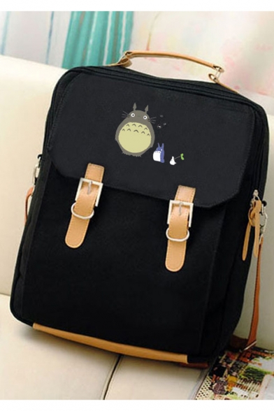 Cute Cartoon Totoro Printed Belt Buckle Zipper Canvas Laptop Bag School Backpack 37*29*9 CM