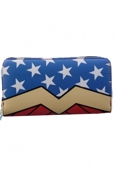 Fashion Cosplay Letter W Stars Printed Red and Blue Wallet Clutch Purse 19.5*10*2.5 CM