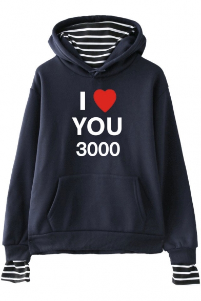 Father's Day Popular Heart Letter I LOVE YOU 3000 Fake Two-Piece Pullover Hoodie
