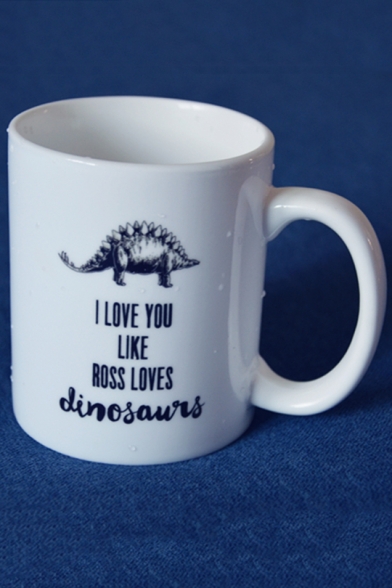 Funny Dinosaur Letter I LOVE YOU Pattern White Porcelain Mug Cup