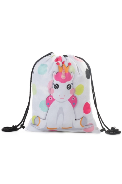 Hot Fashion Unicorn Polka Dot Printed White Storage Bag Drawstring Backpack 33*39 CM