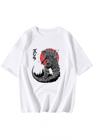 King of the Monsters Popular Animal Pattern Simple White Casual Tee
