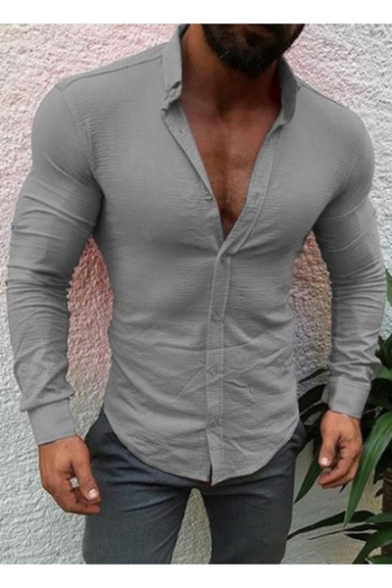 WSPLYSPJY Men Dress Shirt Elastic Casual Solid Long Sleeve Button Down Shirts