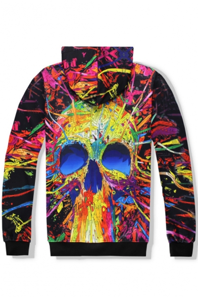 3d skull print pocket hoodie