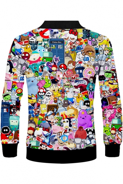 New Fashion 3D Cartoon Comic Character Printed Stand Collar Long Sleeve Zip Up Jacket