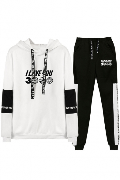 Popular Letter I LOVE YOU 3000 Casual Loose Hoodie with Sport Sweatpants Unisex Two-Piece Set