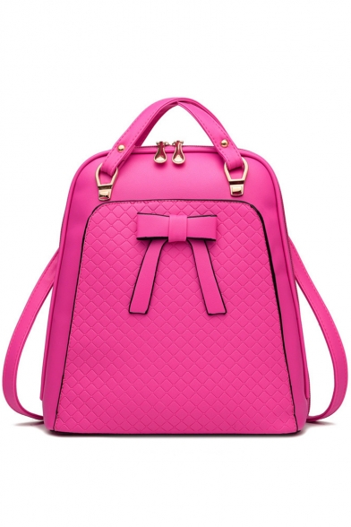Stylish Solid Color Bow-knot Embellishment Diamond Check Quilted Shoulder Bag Backpack 29*12*31 CM