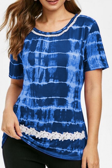 Summer Hot Fashion Round Neck Short Sleeve Tie-dye Print Loose T-Shirt For Women
