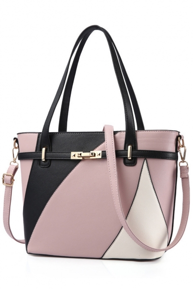 Trendy Color Block PU Leather Work shoulder Handbag for Women 29*14*25 CM