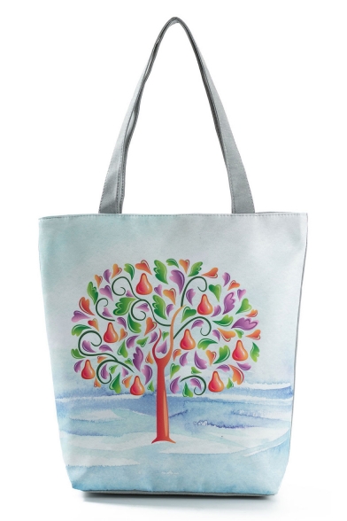 Trendy Colored Tree Printed Gray Shoulder Shopper Bag 27*11*38 CM