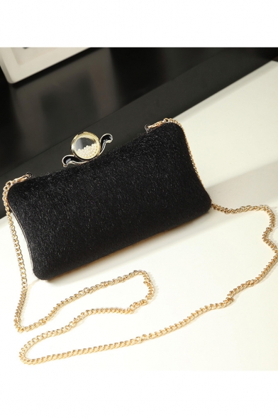Trendy Plain Metal Buckle Lock Evening Clutch Bag with Chain Strap 20*6*10 CM