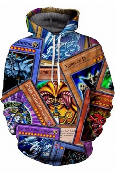 Unique Cool Comic Cosplay Costume 3D Game Card Pattern Long Sleeve Pullover Hoodie